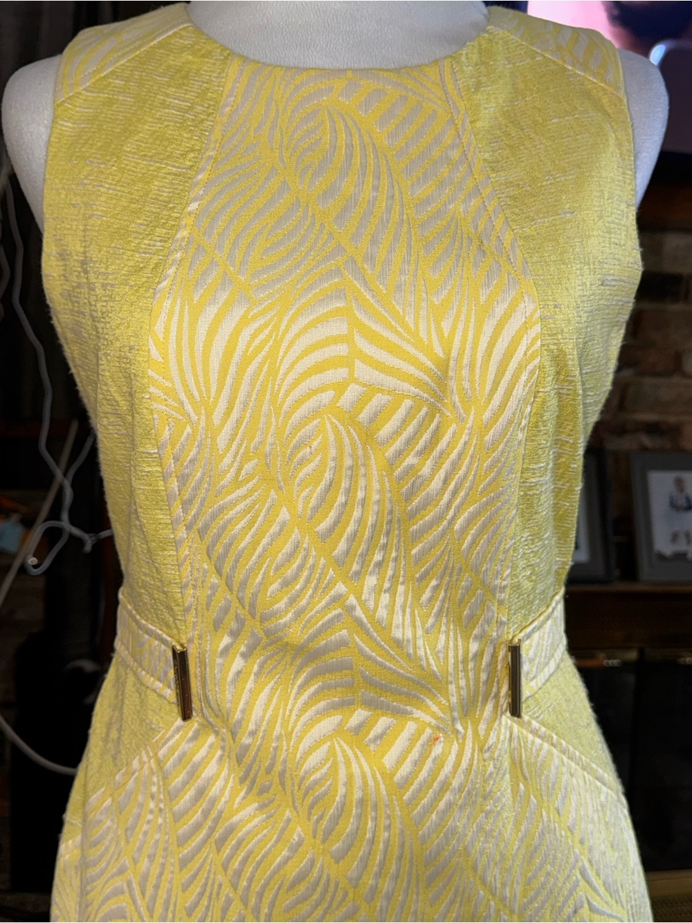 Calvin Klein Yellow Textured Sheath Dress with Waist Accents - Picture 3 of 4